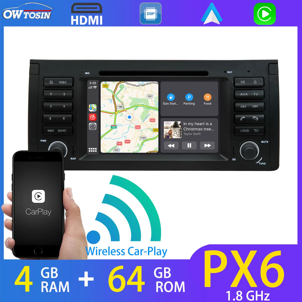 7 &quotAndroid 9 0 автомобильный мультимедийный плеер PX6 4G 64G радио для BMW 5 E39 X5 E53 Land Rover Range