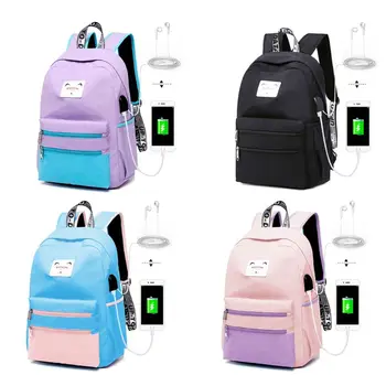 

Women Girls Patchwork Backpack with USB Charging Port School Bags Casual Travel Laptop Daypacks Rucksack Bookbags 35EF