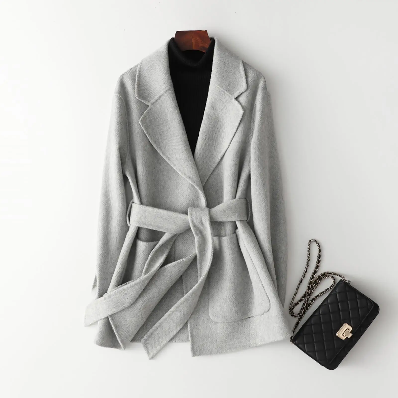 

Cross-Border Korean-Style Double-Sided Duffle Coat Cashmere Coat Business Suit Collar Women's Woolen Coat Factory Wholesale