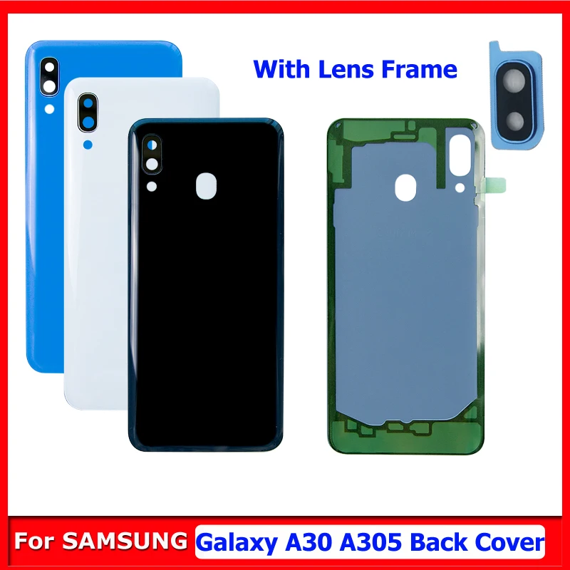 

Защитный чехол для Galaxy A30 A305, задняя крышка аккумулятора A305fn A305g, стеклянный чехол для задней двери с рамкой для объектива камеры и логотипом