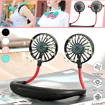 

Outdoor Spray Cooling USB Portable Fan Cold Fan Hands Free Neck Fan Hanging Rechargeable Sport 3-speed Adjustable Neck Dual Fans