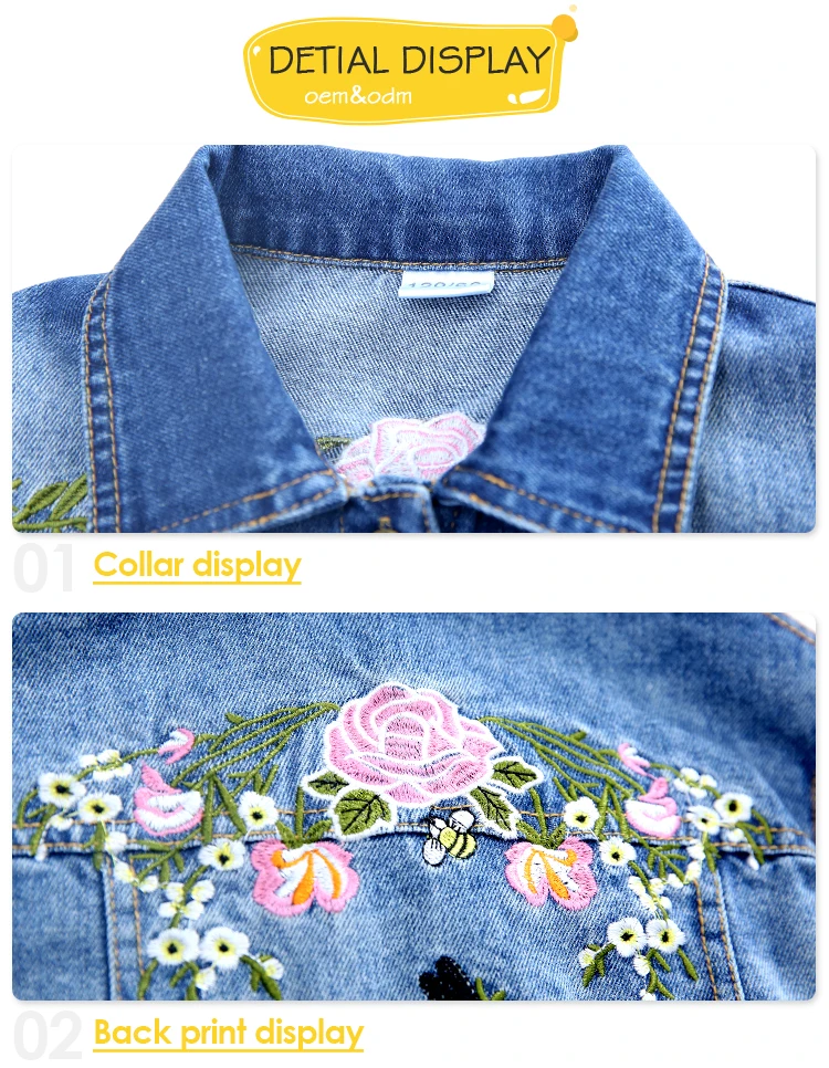 2 Pieces Girl Jeans Suits Set Floral Embroidered Design Kids Spring Denim Jacket Clothing Girl Outfit Set