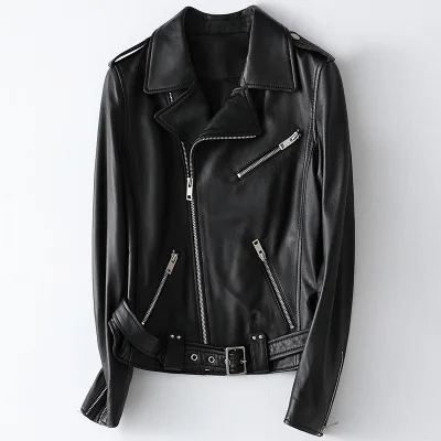 

2020 Women Spring Genuine Real Sheep Leather Jacket H63