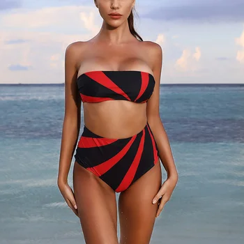 

Bikini 2020 New Digital Printed Swimwear Women Colorblock Bandeau Two-piece Split Swimsuit Beach Bathing Suit Women Biquini