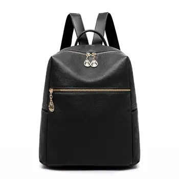 

WoMan Leather Grain Backpack Soft PU Simple Style Large Capacity Rucksack