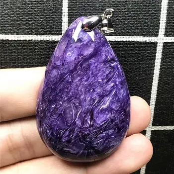 

Big Natural Purple Charoite Pendant Jewelry For Woman Man Love Crystal 51x33x11mm Beads Silver Sterling Water Drop Stone AAAAA