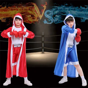 

Clomplu Halloween Costume For Kids Boys Boxer Cosplay Jumpsuit Cloak Kids Costume Cosplay Anime Costumes Red Blue One Sets
