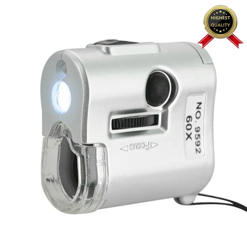 Портативный карманный мини-микроскоп 60X Ювелирная Лупа линза с подсветкой