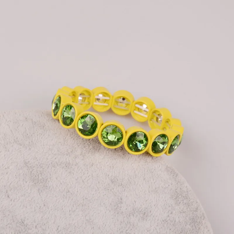 small yellow Ручной работы Многоцветный пользовательский живопись Большой Эластичный браслет со стразами эмаль стрейч стеклянный браслет плитка бисера браслет для женщин - Окраска металла: small yellow