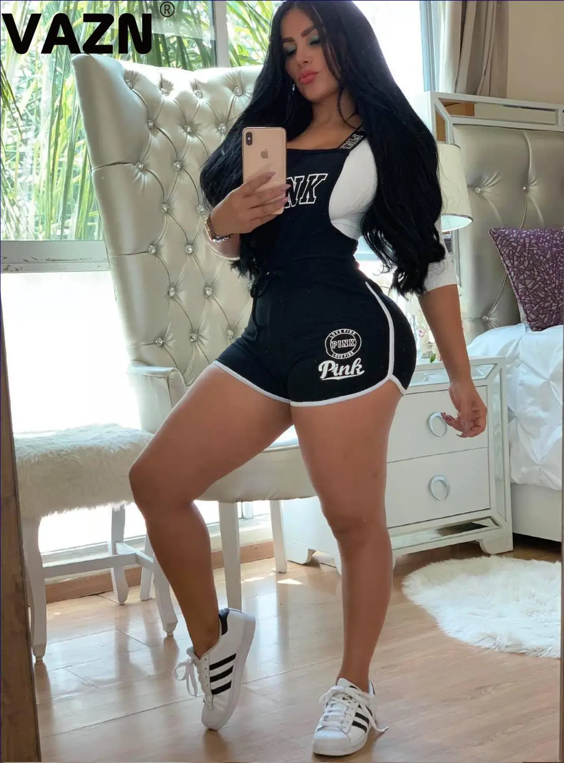VAZN-monos sexys para mujer, ropa de gimnasio sin mangas con impresión de letra en pantalones cortos, novedad de Verano de 2020