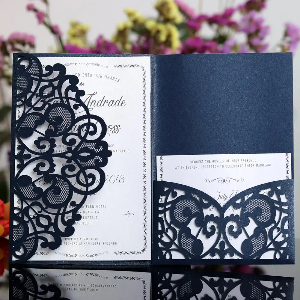  10pcs Invitation Cards Blue White Elegant Laser Cut Wedding Invitation Cards Greeting Card Business - 4.00059E+12