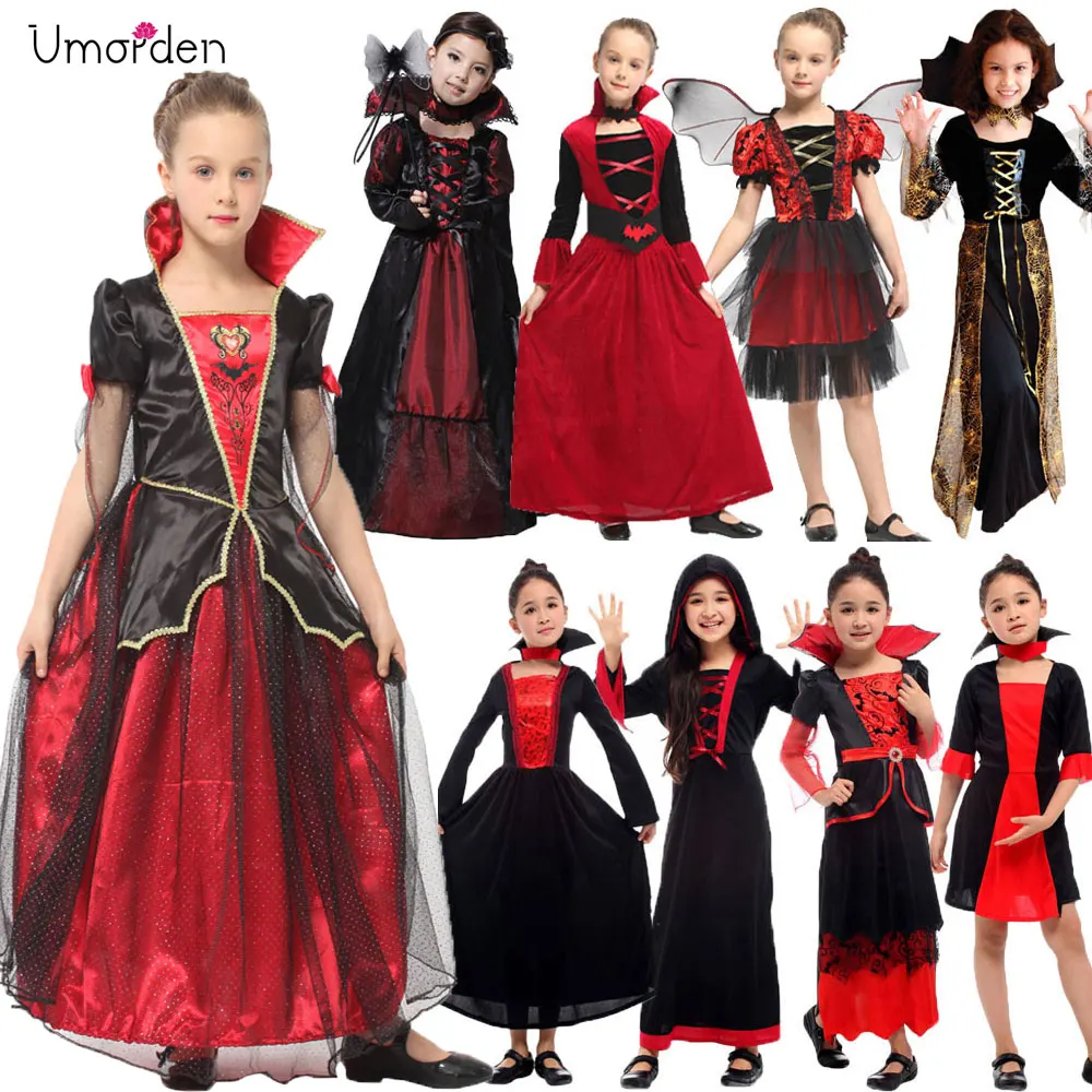 Beste Umorden Gothic Vampiress Cosplay Meisjes Vampire Kostuum Kinderen Meisje Collection Halloween Kerst Purim Party Fancy Dress