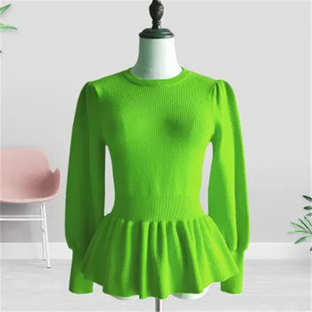 

Sweater Autumn Winter Korean Style O-neck Flare Sleeve Solid Knit Plus Size High Waist Tight Bottoming Casual Pullovers 1AB001