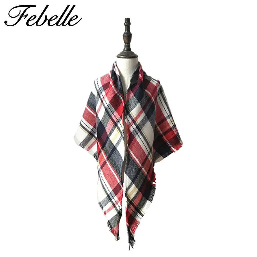 Febelle, зимний детский шарф, роскошный брендовый клетчатый теплый кашемировый шаль, детский шарф из пашмины, треугольный шарф для девочек