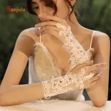 Перчатки с бусинами Свадебные короткие без пальцев с кольцом Свадебные аксессуары женские перчатки важные вечерние украшения G99