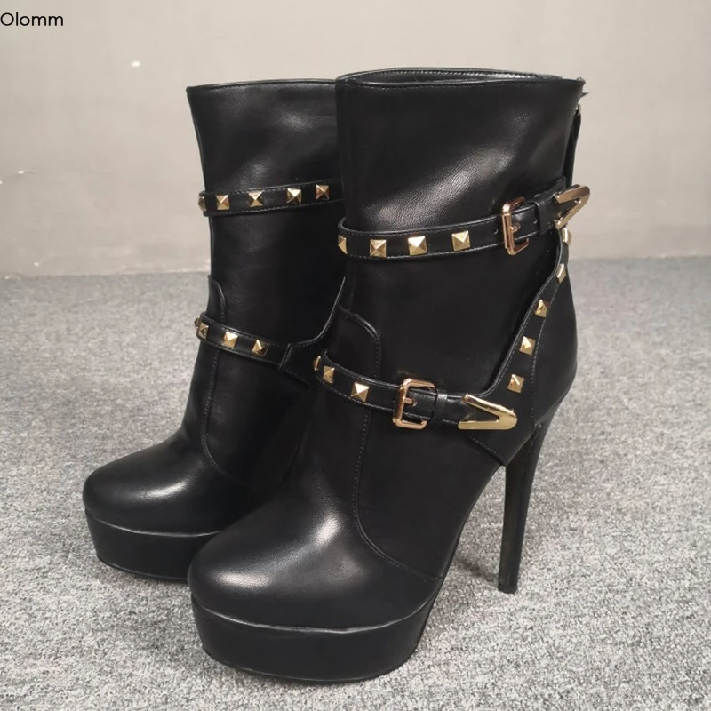 

Olomm New Arrival Women Winter Ankle Boots Stiletto High Heel Boots Round Toe Gorgeous Black Party Shoes Women Plus US Size 5-15
