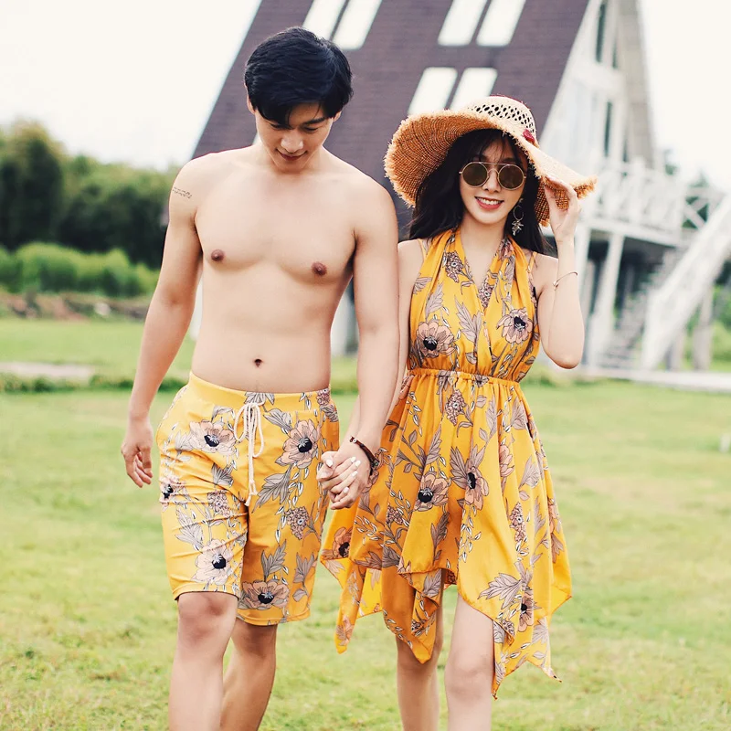 Womens swimwear Мода пара пляжная одежда оранжевый принт купальники бикини купальники мода для пар - Цвет: Womens swimwear