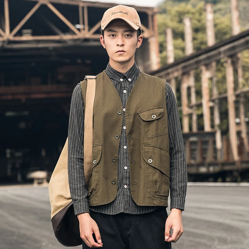 

Autumn New Vest Men Slim Fashion Solid Color Casual Multi-pocket Tooling Vest Man Streetwear Sleeveless Jacket Gilet M-5XL
