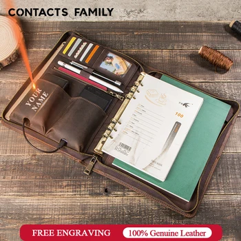 

CONTACT'S FAMILY For iPad Pro 11 Case 2020 A5 Binder Folder Genuine Leather Padfolio Cover for ipad Air 3 10.2“ Tablet case capa