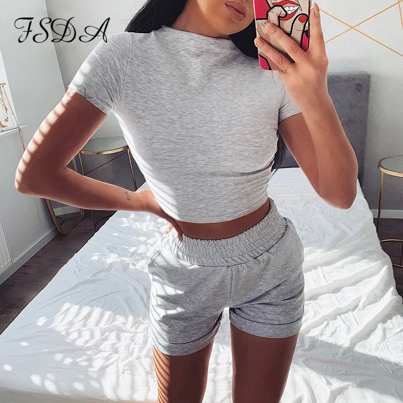 FSDA 2020 летний короткий топ с коротким рукавом и велосипедные шорты повседневный