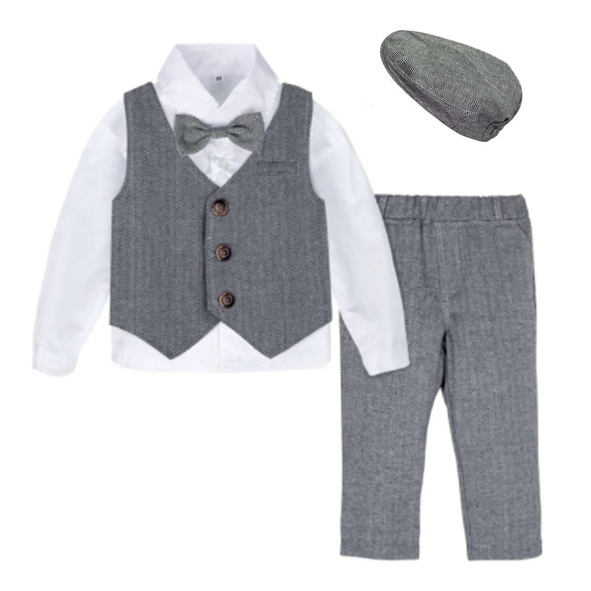 Деловой костюм для малышей; блейзер для младенцев; смокинг джентльмена для малышей; свадебный подарок на день рождения; зимний комплект одежды с длинными рукавами; 4 предмета - Цвет: Dark Grey with hat