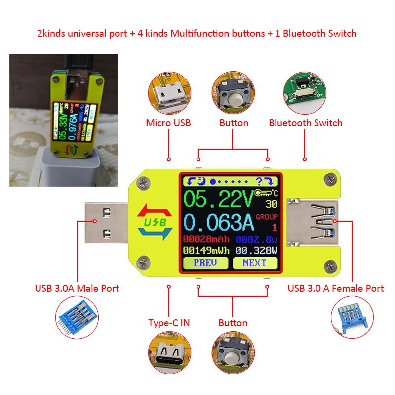 

UM24 UM24C UM25 APP USB 2.0 LCD Display Voltmeter ammeter battery charge voltage current meter multimeter cable measure Tester