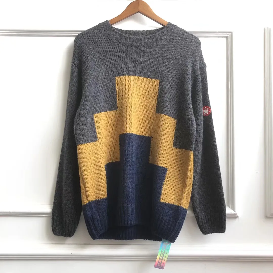 2019FW 1:1 качество, вязаные свитера для женщин и мужчин, пуловеры Cav Empt с круглым вырезом, мужские свитера больших размеров с геометрическим принтом