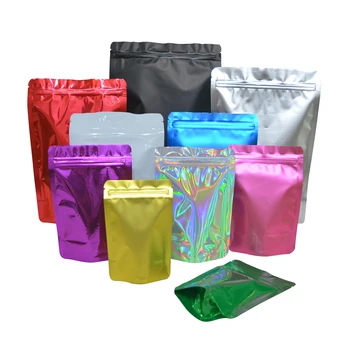 Pochettes colorées en aluminium à fermeture éclair, 100 pièces, pochettes sur pied en aluminium, stockage des aliments, sacs à fermeture éclair, livraison gratuite 1