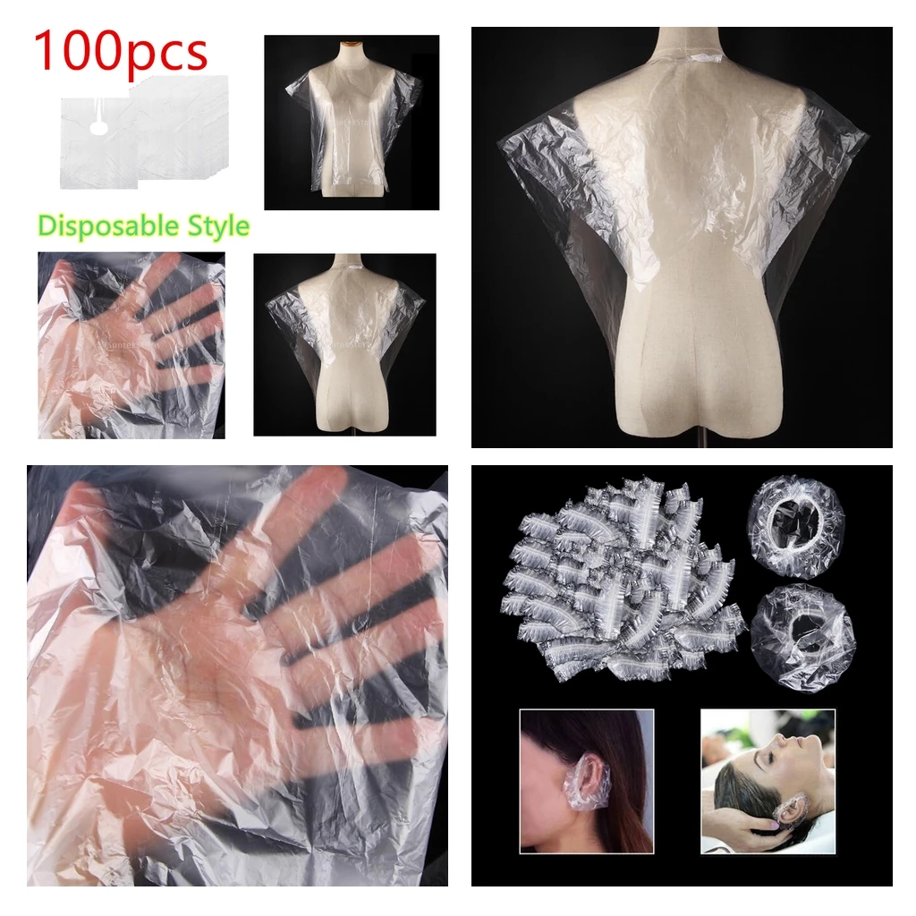 100x Disposable Hair Cutting Gown Unisex Capes Hairdressing + Ear Covers