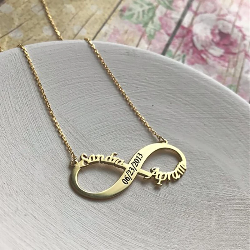 Ожерелье бесконечности на заказ ожерелье с двойным именем и числами даты