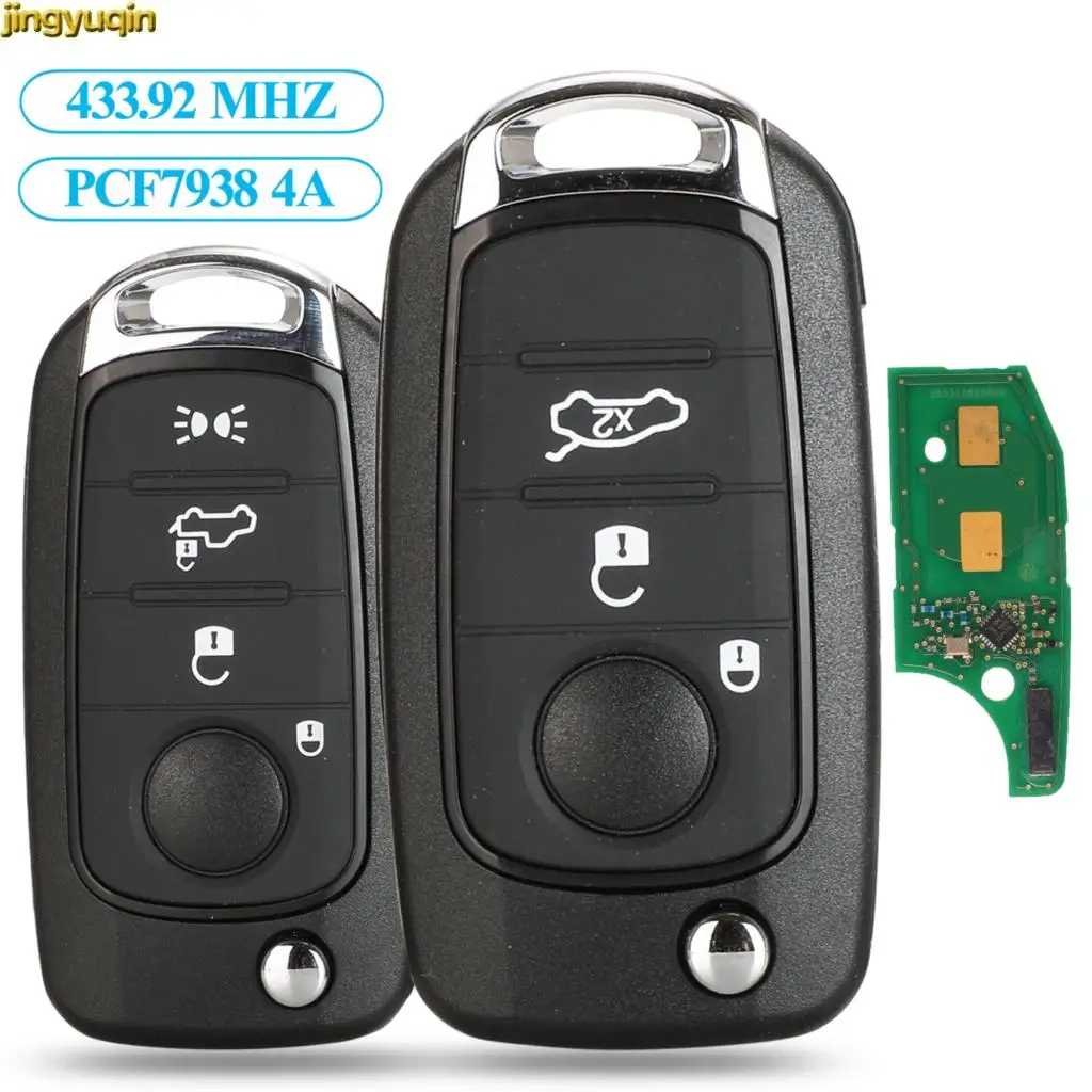 Jingyuqin Remote Flip Car Key Control 433.92Mhz PCF7938 4A Chip For Fiat 500X Egea Tipo 2016 2017 2018 3/4 Buttons
