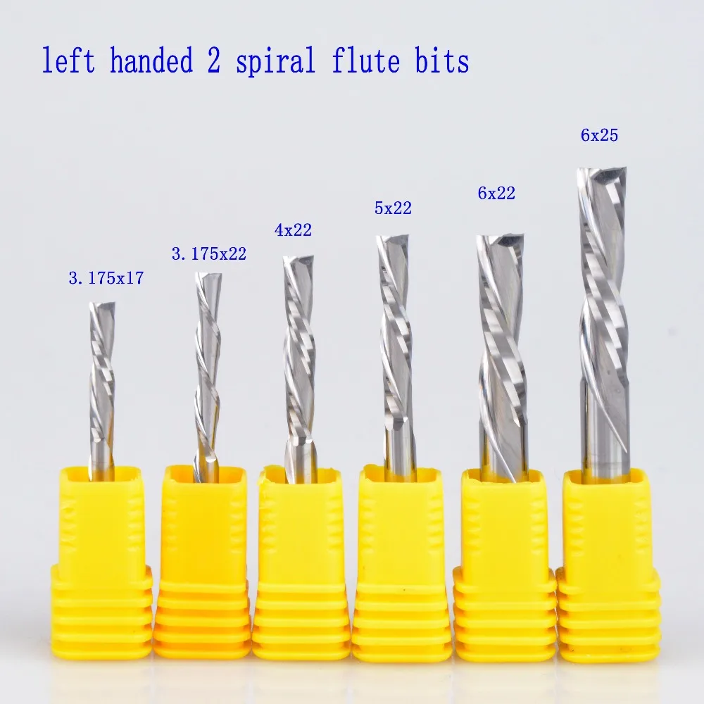 

5pcs 3.175mm 4mm 5mm 6mm AAA left handed 2 spiral flute bits, Down Cut carbide endmill, Left-Handed spiral cutter