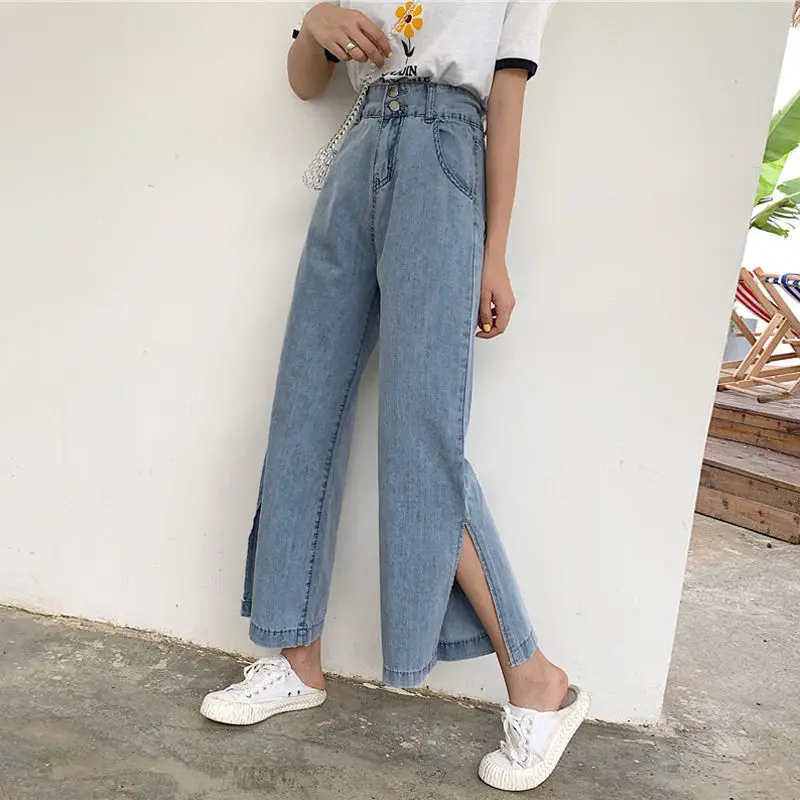 2021 Autumn Boyfriends Jeans Women Vintage Denim Pants Oversize Sexy Side Split Wide Leg Ankle-length High Waist Casual Trouser | Женская