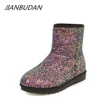 JIANBUDAN/шикарные зимние сапоги женские теплые зимние сапоги из хлопка больших размеров удобные плюшевые зимние сапоги из искусственной кожи на плоской подошве 34-43