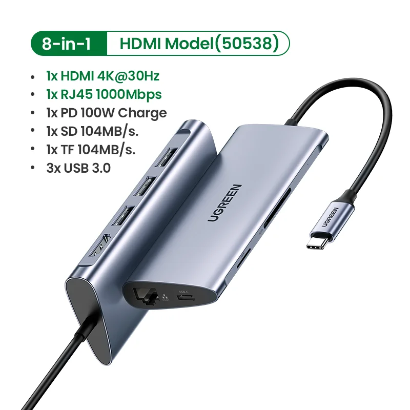 UGREEN USB C HUB 10 in 1 USB Type C to HDMI 4K USB 3.0 VGA PD 3.5