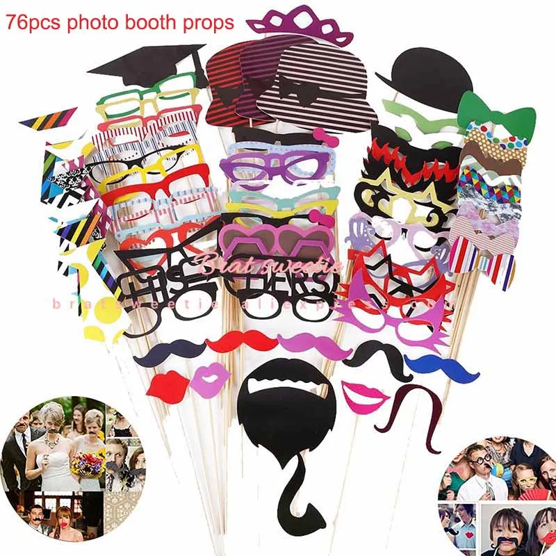 76pc photo props Золотой блестящий переливающийся фон для фотосъемки звездное небо Свадьба год Рождественская вечеринка украшения Xmas Photo Booth Реквизит - Цвет: 76pc photo props