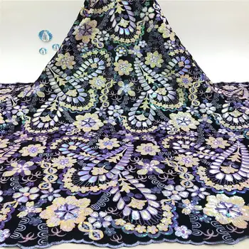 

LACE Blue African Lace Fabric Embroiderey Applique French Lace Fabric High Quality Sequins Tulle Lace For PartyA2044