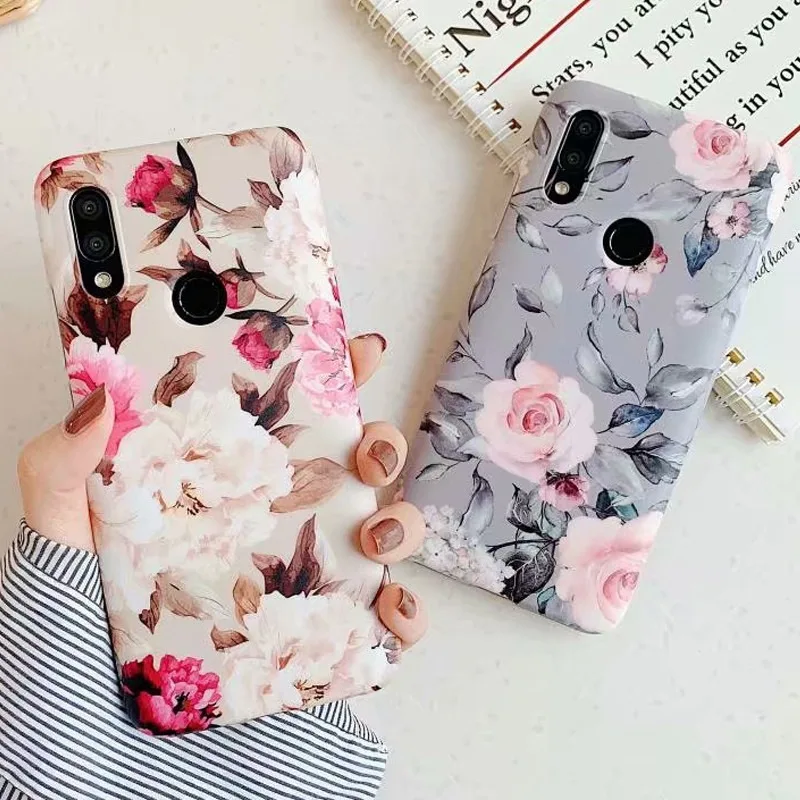 

New INS Retro Floral Flowers Phone Case for Redmi Note 7 Pro Coque Redmi 7 Soft IMD Full Protective Cover for Redmi Note 7 Case
