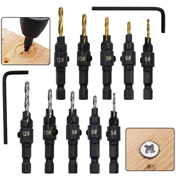 

6PCS/Set Woodworking Drill Bit Set Drilling Pilot Holes For Screw Sizes Hand Tool #5 #6 #8 #10 #12 Countersink Drill Metal Bit