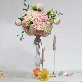 

35cm Wedding Table Centerpieces Artificial Flower Ball Rose Pompom Hydrangea Green Plants Party Event Display Bouquet Home Decor