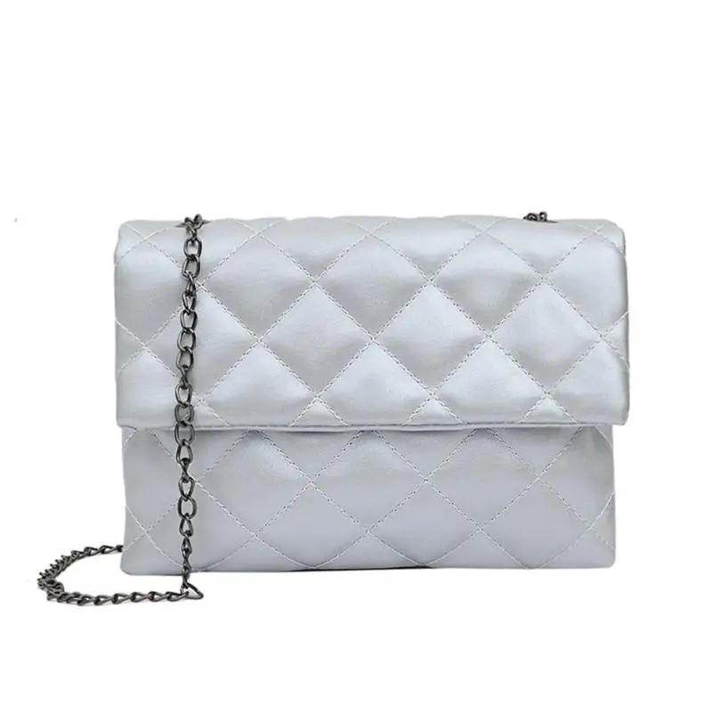 Модная женская сумка-мессенджер из искусственной кожи с мягкой цепочкой через плечо Bolsa Feminina - Цвет: Серебристый