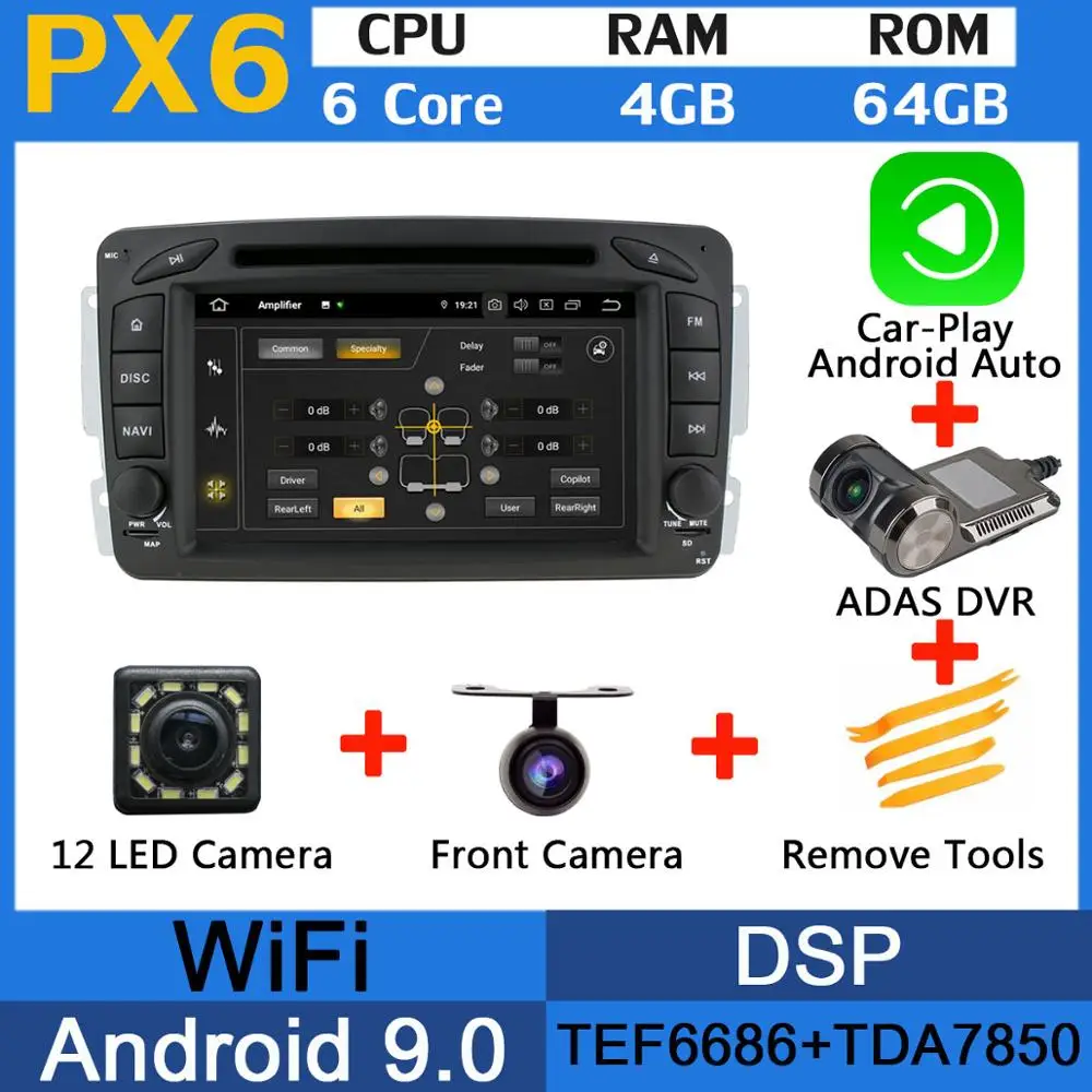 5 USB Порты и разъёмы Android 9,0 автомобильный DVD для Mercedes Benz C180 C200 C220 C230 C240 C270 C280 C300 C320 C350 C32 C55 AMG 2000-2005 автомобиля gps - Цвет: PX6-Adas-Carplay