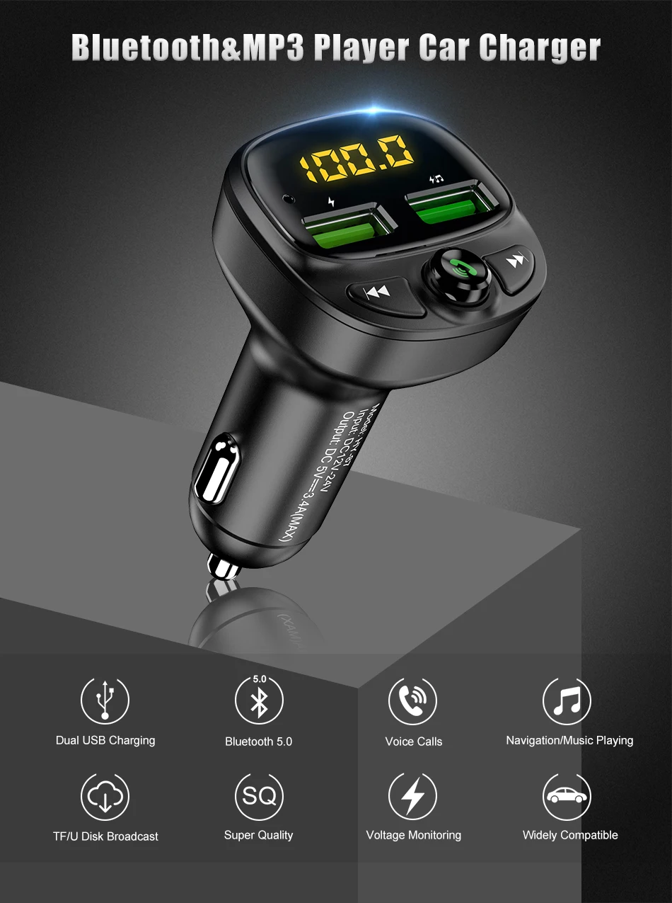 FLOVEME 3.4A автомобильное быстрое зарядное устройство Bluetooth Dual USB зарядное устройство для мобильного телефона fm-передатчик Быстрая зарядка MP3 TF карта музыкальный автомобильный комплект