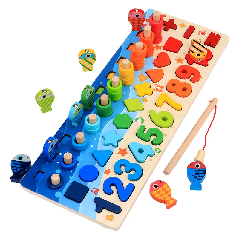 Buy Montessori Educational Wooden Toys For Children Kids Busy Board Math Fishing Preschool Wooden Montessori Toys Count Geometric