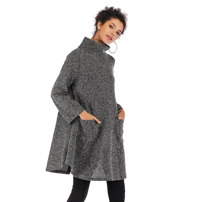Large size women's coat long sleeve high collar loose knit sweater women's autumn and winter fashion long pullover turtleneck