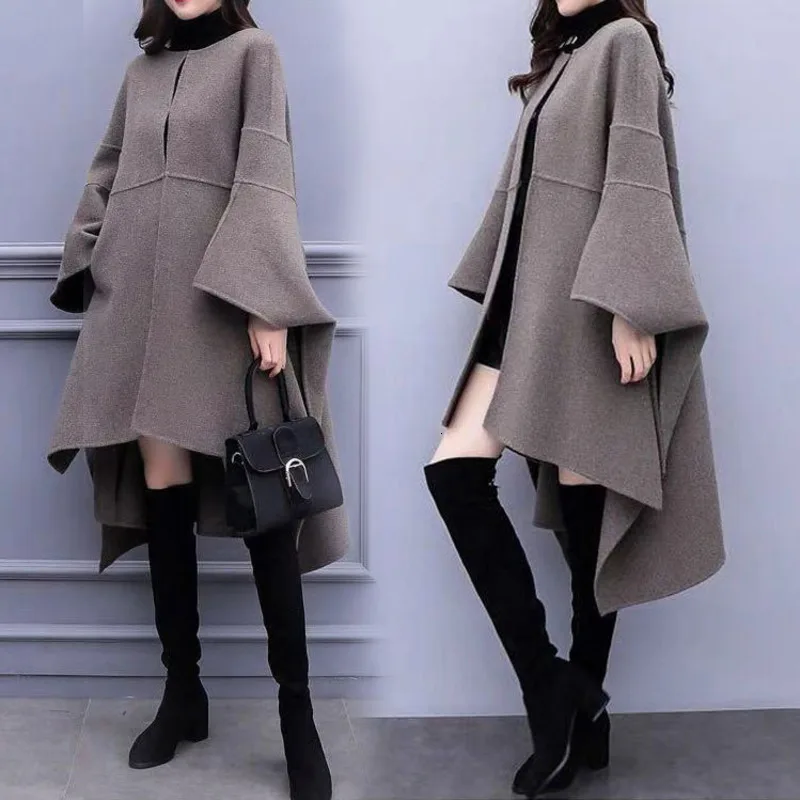 

[EWQ] 2019 Autumn Winter New Pattern V Collar Long Sleeve Solid Patchwork Pullvoers Adjustable Waist Streetwear Coat Women AK011