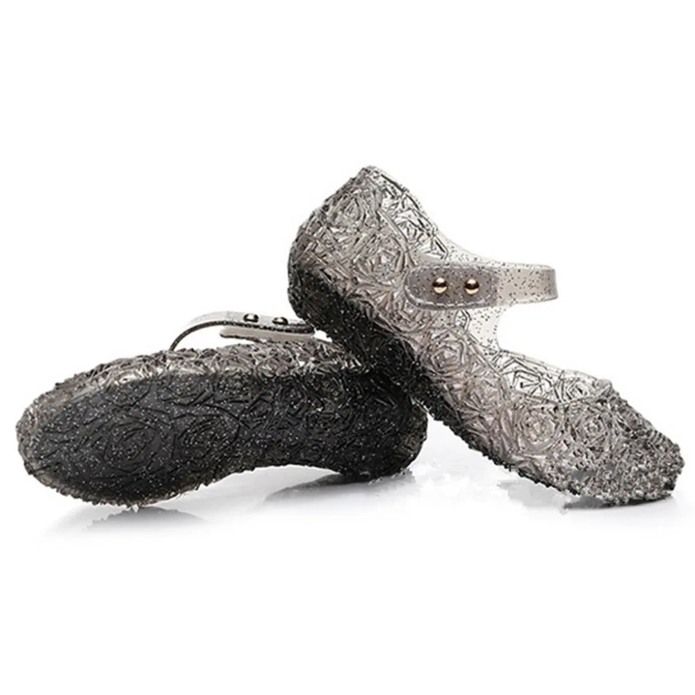 Elsa schoenen/детские сандалии с кристаллами для маленьких девочек; прозрачная обувь принцессы на танкетке для танцевальной вечеринки; chaussure reine des neiges;# 15F