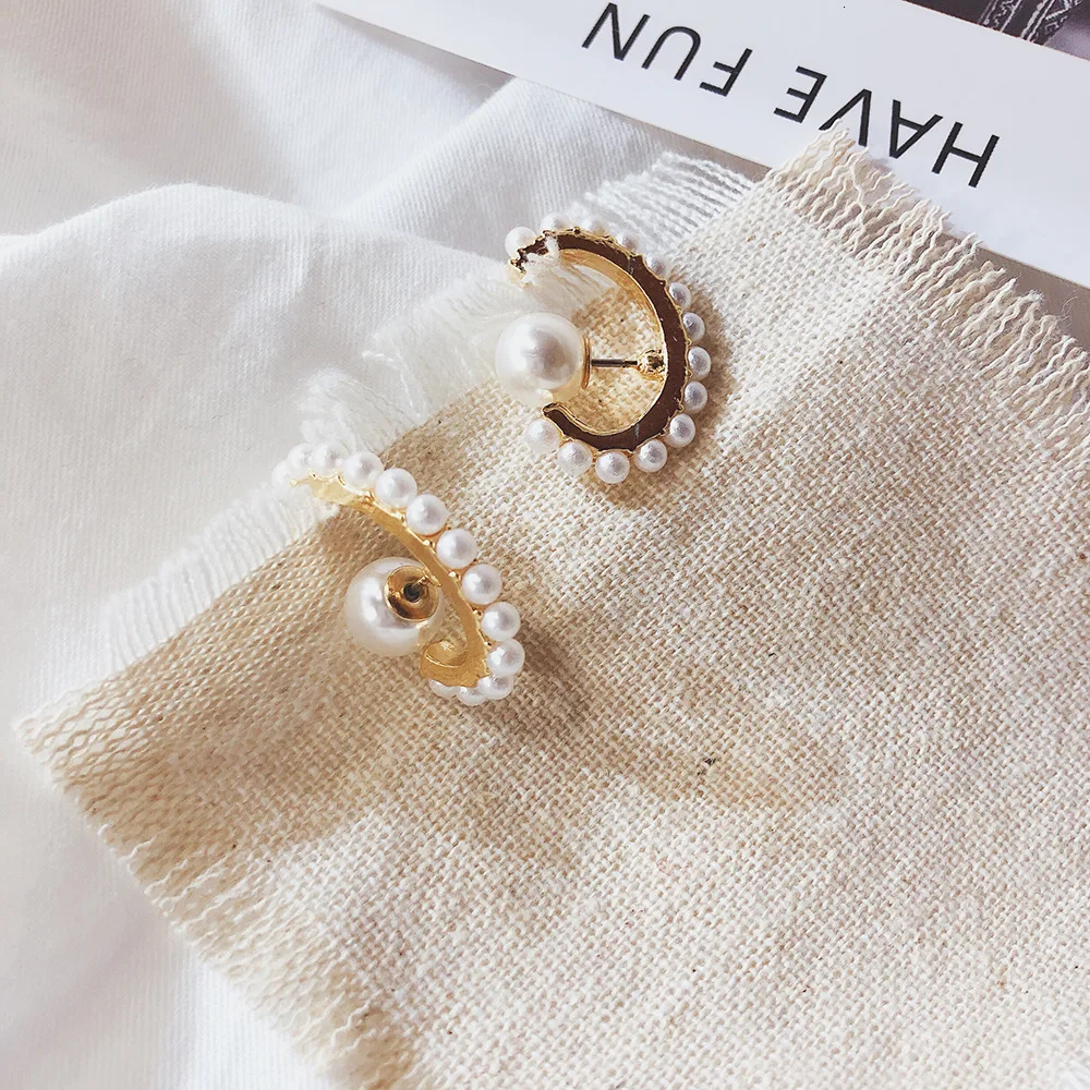 Серьги-гвоздики в богемном стиле с маленькими жемчужинами для женщин, простые серьги-каффы в форме буквы C в стиле барокко, ретро серьги, подарки