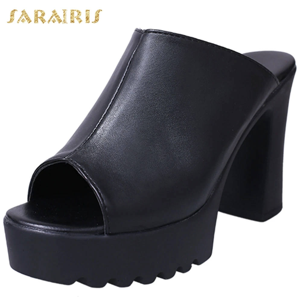 

Sarairis New Arrivals 2020 Peep Toe Outside Slippers Woman Shoes Chunky High Heels Platform Summer Shoes Women Slippers