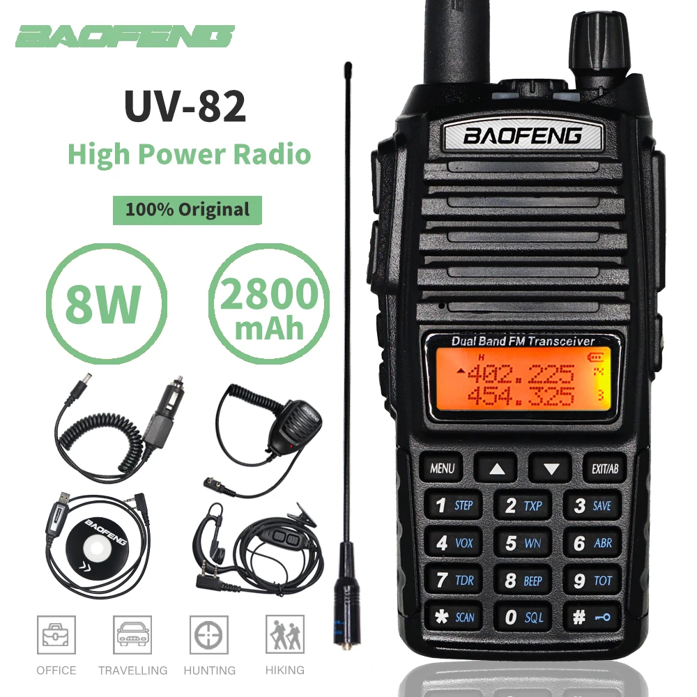 Baofeng-walkie-talkie UV-82 de triple potencia, Radio bidireccional de 8W, portátil, CB Ham, 10km, transceptor FM de doble banda para caza